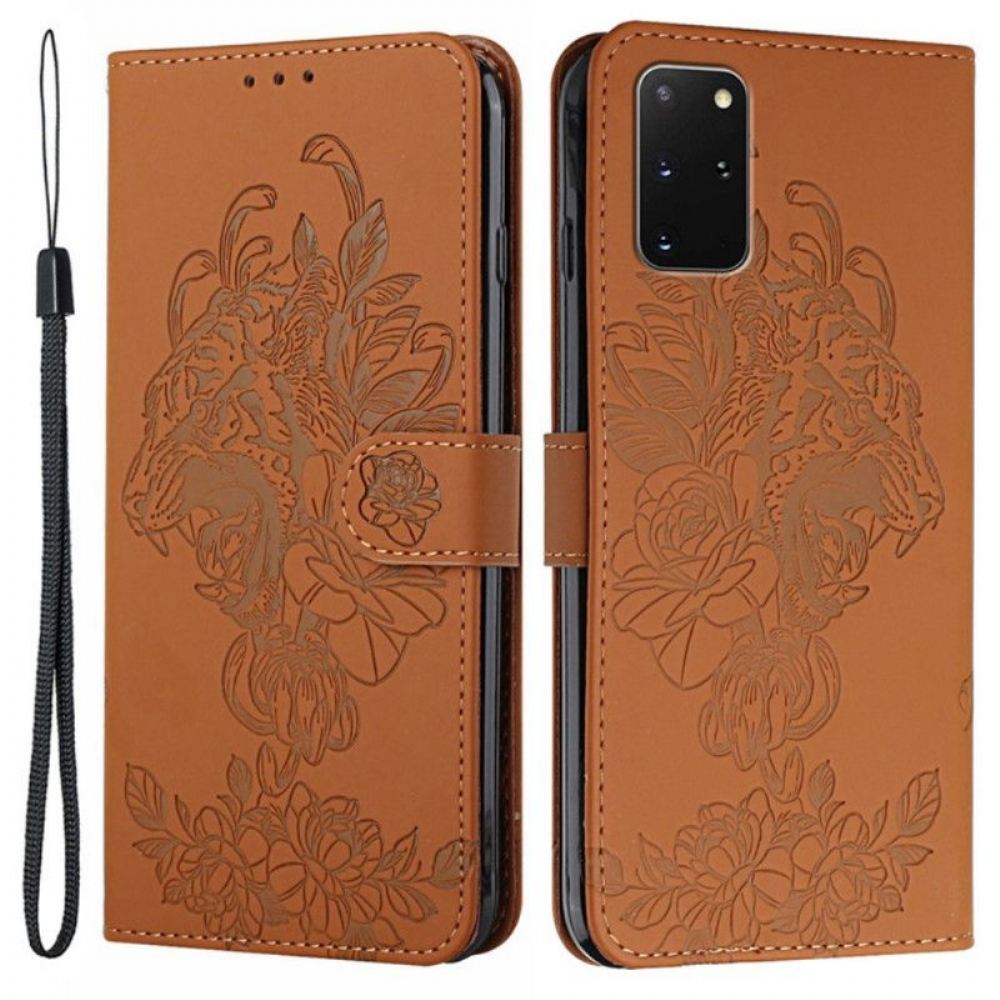 Flipové Pouzdro Na Samsung Galaxy S20 Plus / S20 Plus 5G Na Lana Barokní Tygr Strappy