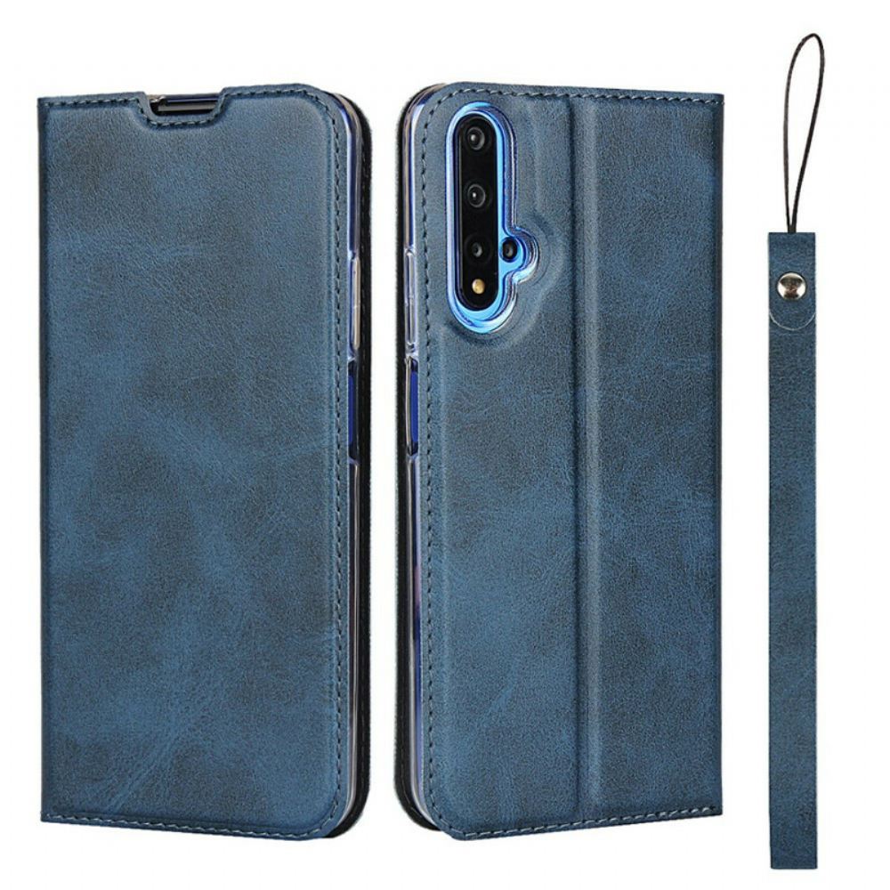 Kryty Na Mobil Na Huawei Nova 5T / Honor 20 Flipové Pouzdro Umělá Kůže S Řemínkem