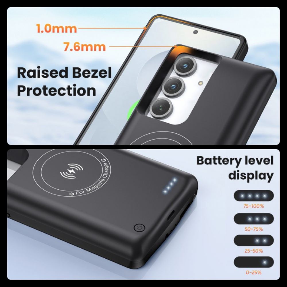 Externí Pouzdro S Baterií 10 000 Mah Pro Samsung Galaxy S25 / S24 S Magnetickým Uchycením