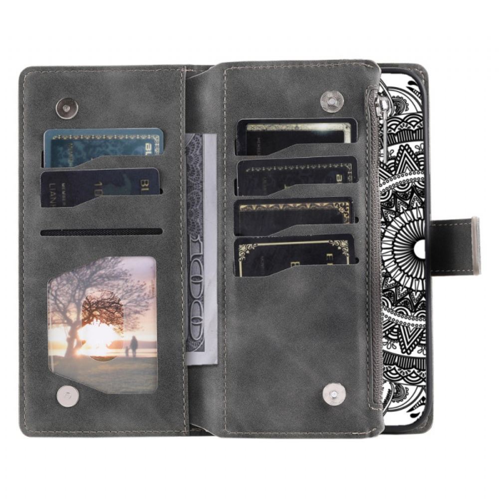 Kožený Kryt Na Samsung Galaxy S25 5g Peněženka S Mandalovým Semišovým Efektem