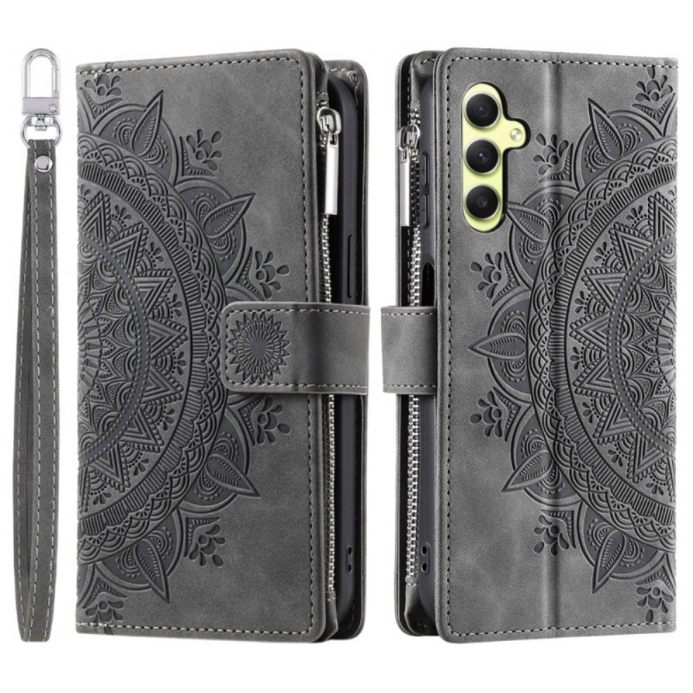 Kožený Kryt Na Samsung Galaxy S25 5g Peněženka S Mandalovým Semišovým Efektem