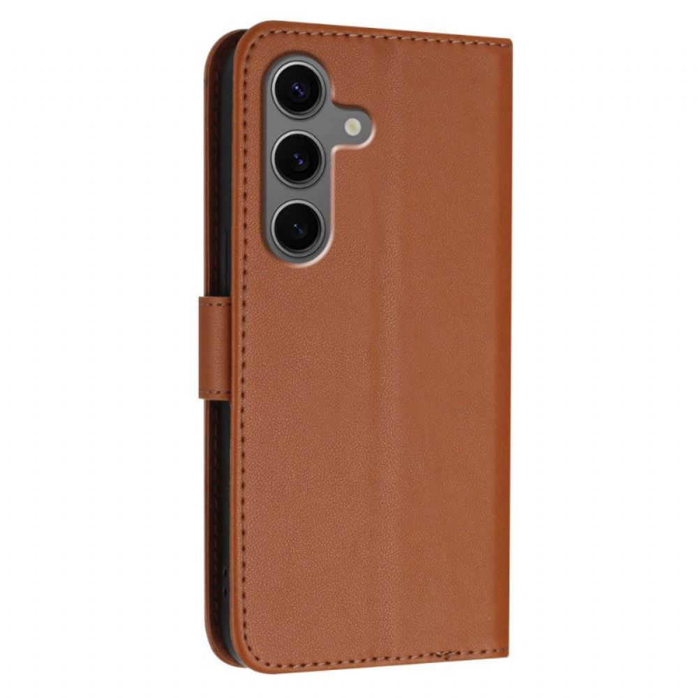 Kožený Kryt Na Samsung Galaxy S25 5g Šňůrka S Trojúhelníkovým Vzorem