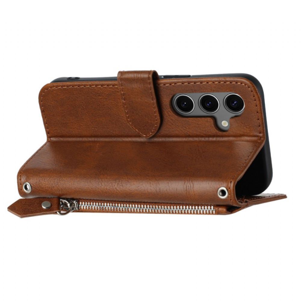 Kožený Kryt Samsung Galaxy S25 5g Kapsa Na Zip Popruh A Ramenní Popruh