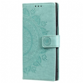 Kožený Kryt Samsung Galaxy S25 5g Peněženka S Mandalovým Sluncem A Šňůrkou