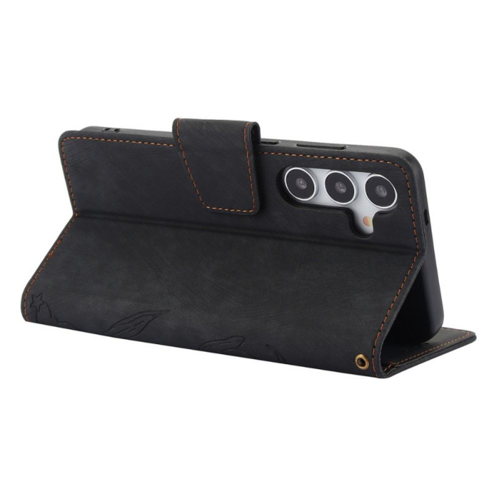 Kožený Kryt Samsung Galaxy S25 5g Semišový Květinový Vzor