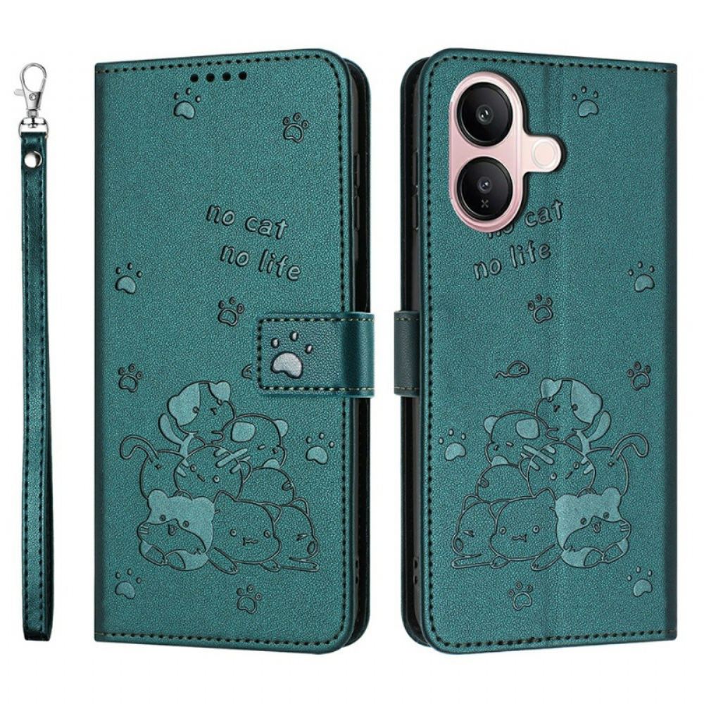 Kožený Kryt Vivo V60 Lite Popruh S Kočičím Vzorem