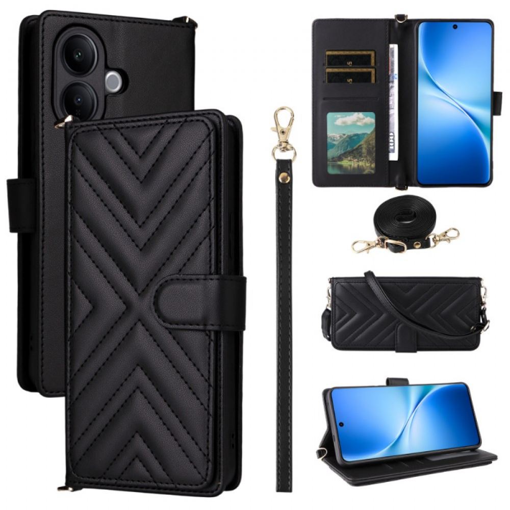 Kožený Kryt Vivo V60 Lite Prošívané S Popruhy