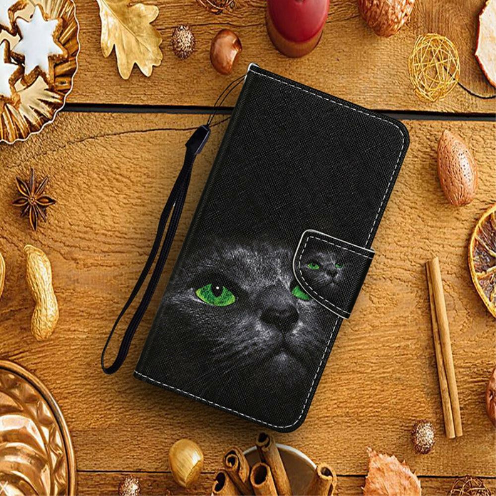 Flipové Pouzdro Na Xiaomi Mi 10T / 10T Pro Kočka Se Zelenýma Očima Se Šňůrkou