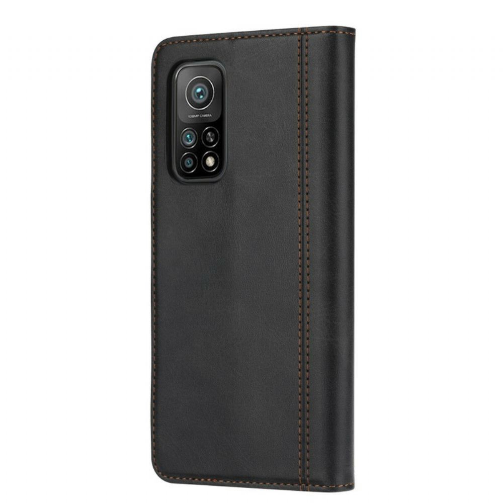 Flipové Pouzdro Na Xiaomi Mi 10T / 10T Pro Přední Držák Karet A Řemínek S Koženým Efektem