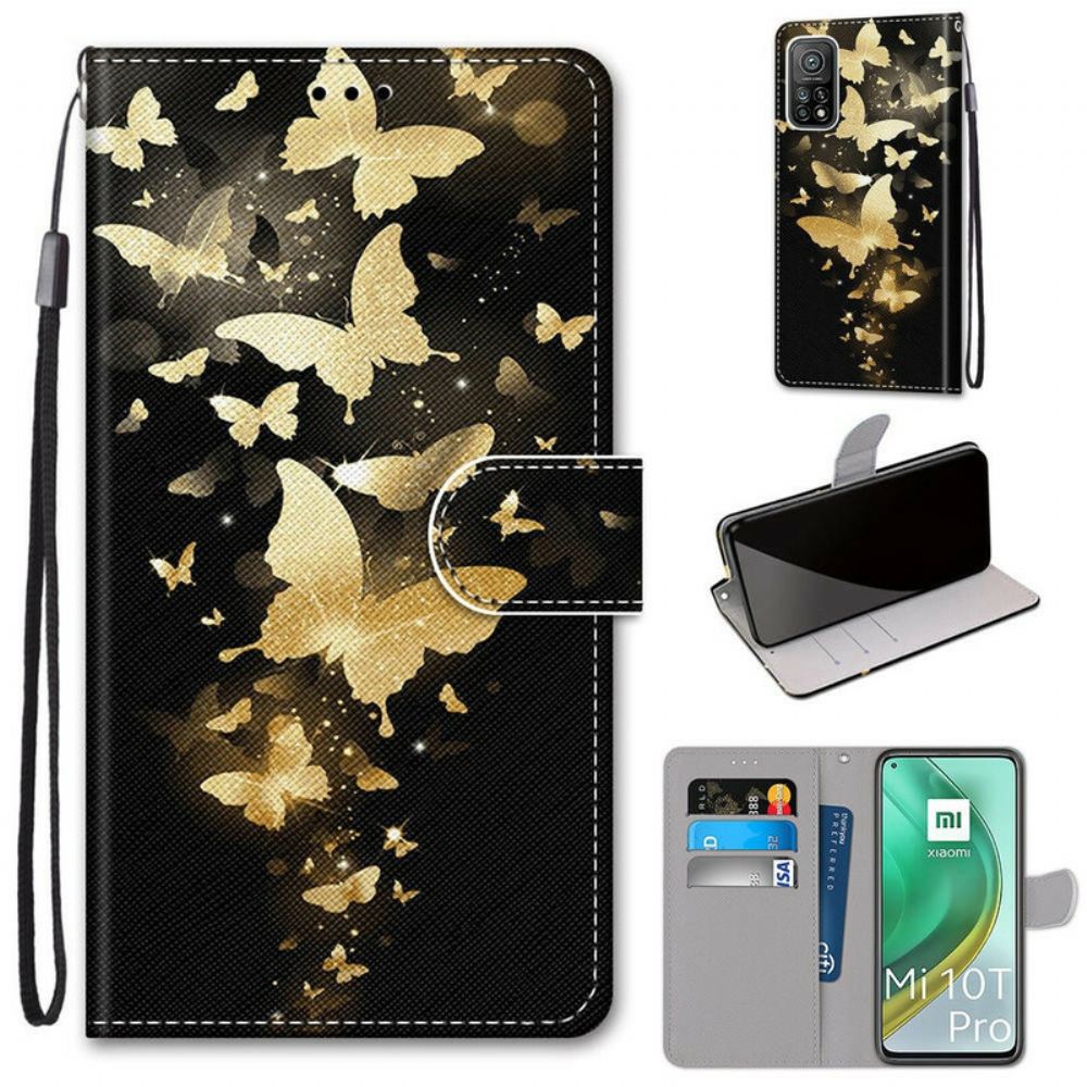 Flipové Pouzdro Na Xiaomi Mi 10T / 10T Pro Zlatí Motýli