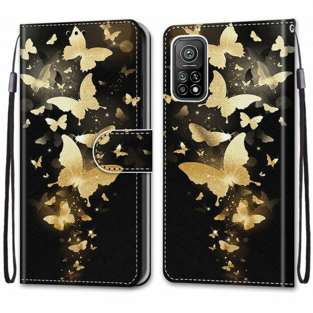 Flipové Pouzdro Na Xiaomi Mi 10T / 10T Pro Zlatí Motýli
