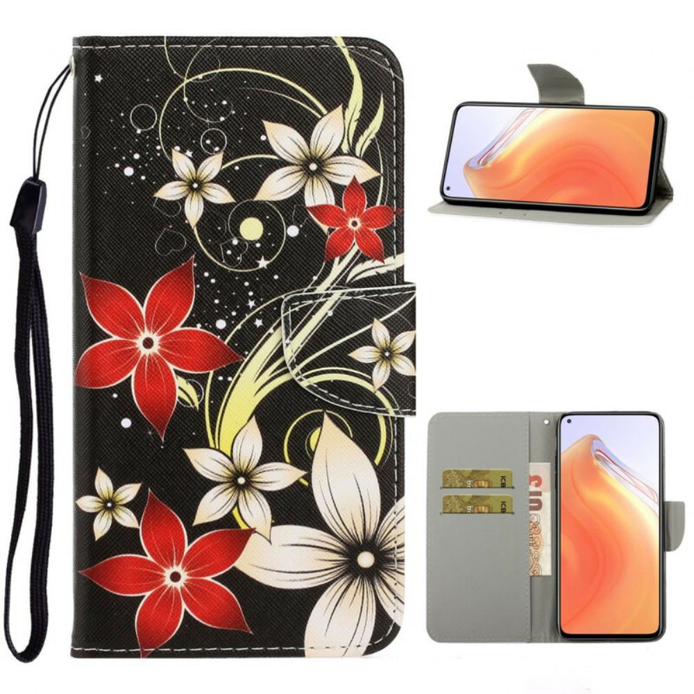 Kožené Pouzdro Na Xiaomi Mi 10T / 10T Pro Na Lana Barevné Květiny S Páskem