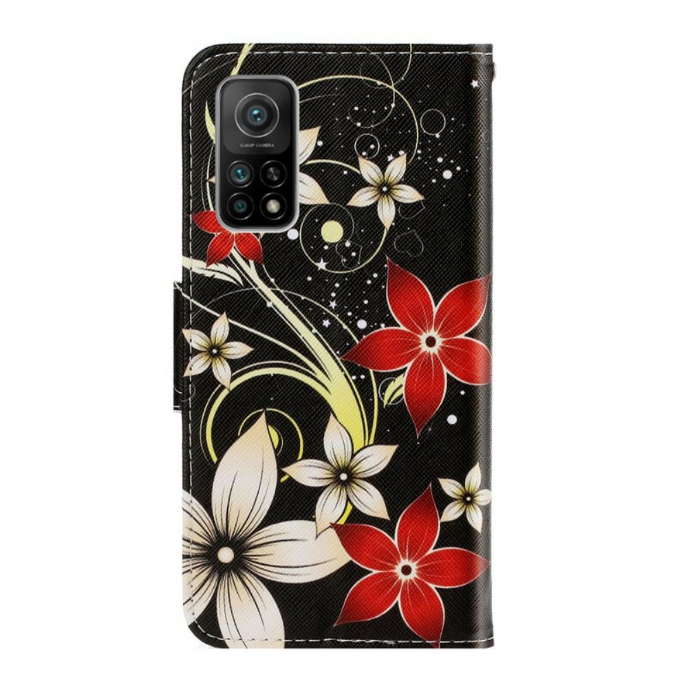 Kožené Pouzdro Na Xiaomi Mi 10T / 10T Pro Na Lana Barevné Květiny S Páskem