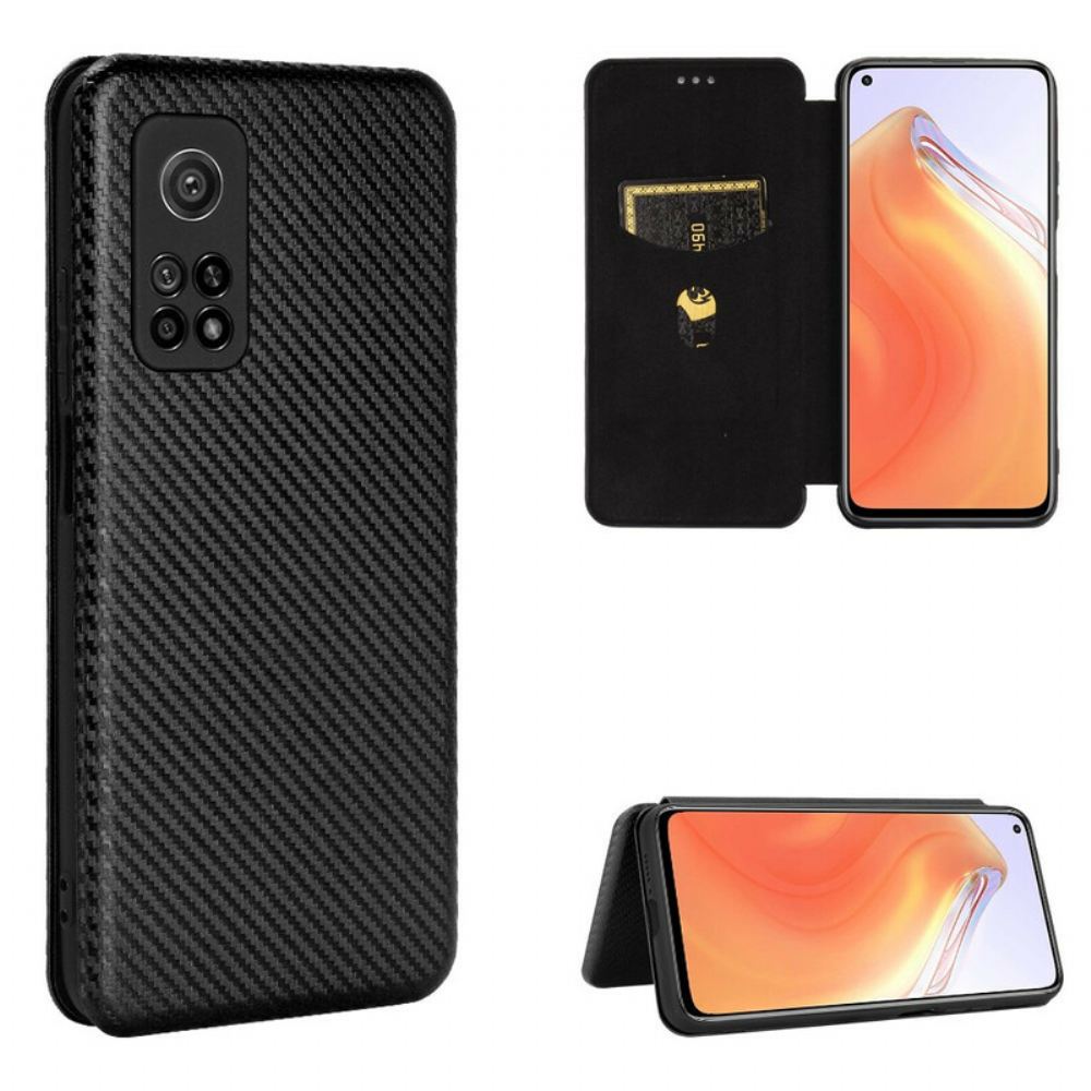 Kryty Na Mobil Na Xiaomi Mi 10T / 10T Pro Flipové Pouzdro Uhlíkové Vlákno S Opěrným Kroužkem