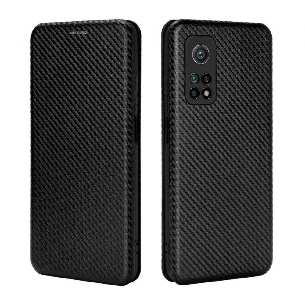 Kryty Na Mobil Na Xiaomi Mi 10T / 10T Pro Flipové Pouzdro Uhlíkové Vlákno S Opěrným Kroužkem
