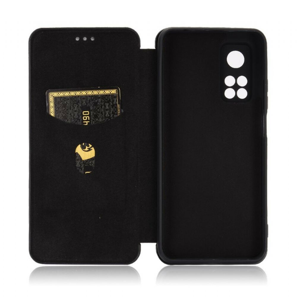 Kryty Na Mobil Na Xiaomi Mi 10T / 10T Pro Flipové Pouzdro Uhlíkové Vlákno S Opěrným Kroužkem