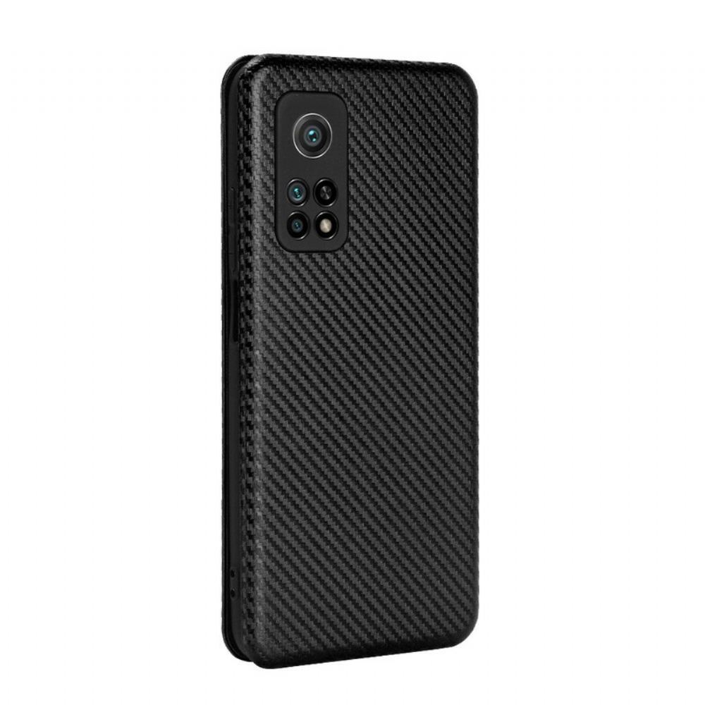 Kryty Na Mobil Na Xiaomi Mi 10T / 10T Pro Flipové Pouzdro Uhlíkové Vlákno S Opěrným Kroužkem