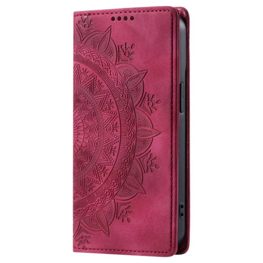 Kožené Pouzdro Folio iPhone 16 Plus Efekt Mandala Suede