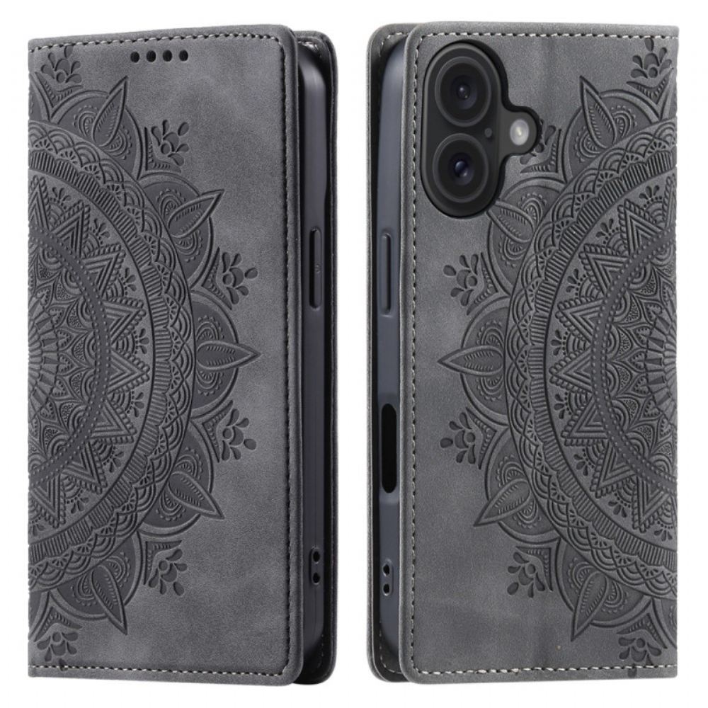 Kožené Pouzdro Folio iPhone 16 Plus Efekt Mandala Suede