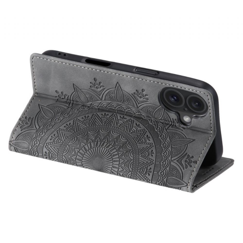 Kožené Pouzdro Folio iPhone 16 Plus Efekt Mandala Suede