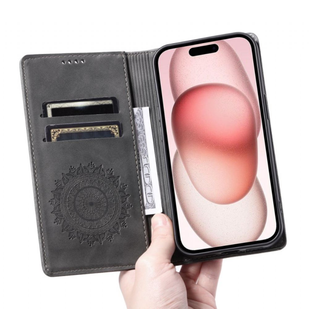 Kožené Pouzdro Folio iPhone 16 Plus Efekt Mandala Suede
