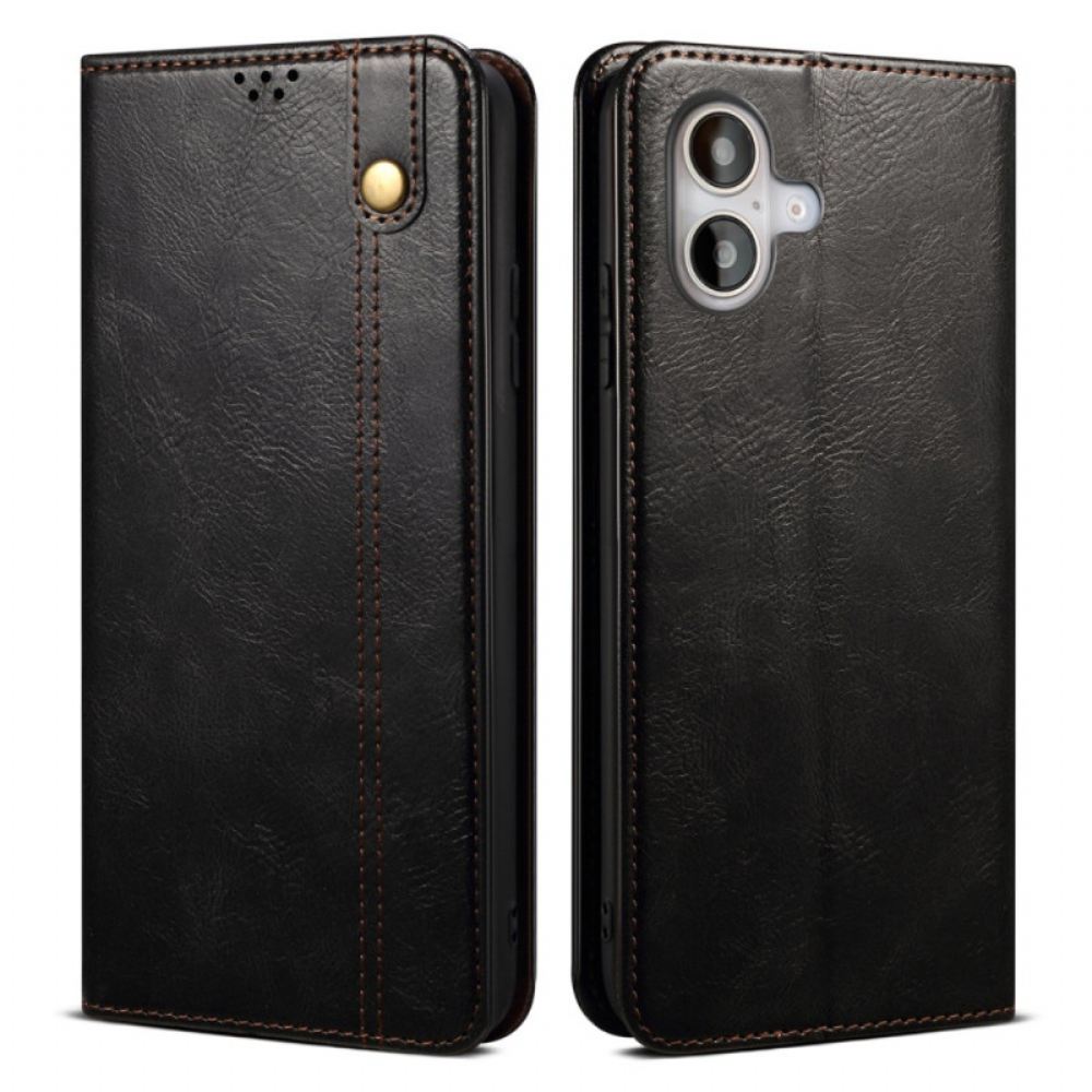 Kožené Pouzdro Folio iPhone 16 Plus Voskovaná Imitace Kůže
