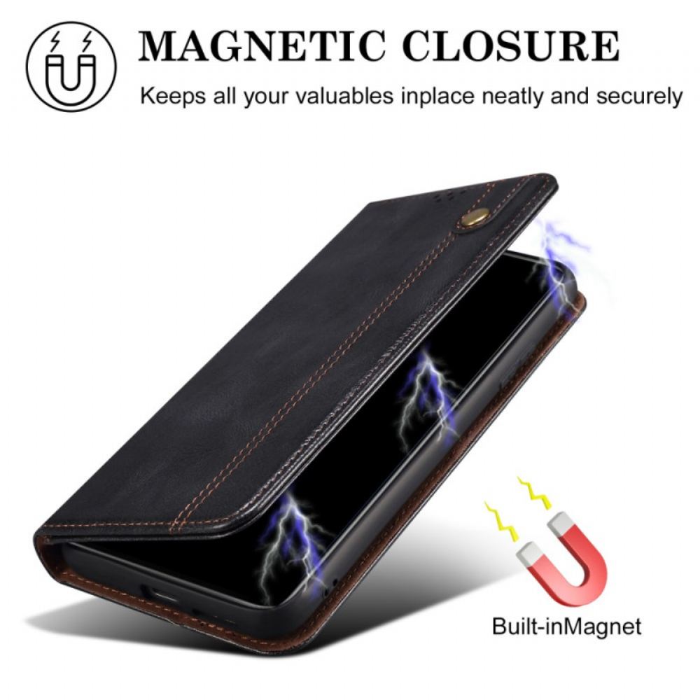 Kožené Pouzdro Folio iPhone 16 Plus Voskovaná Imitace Kůže