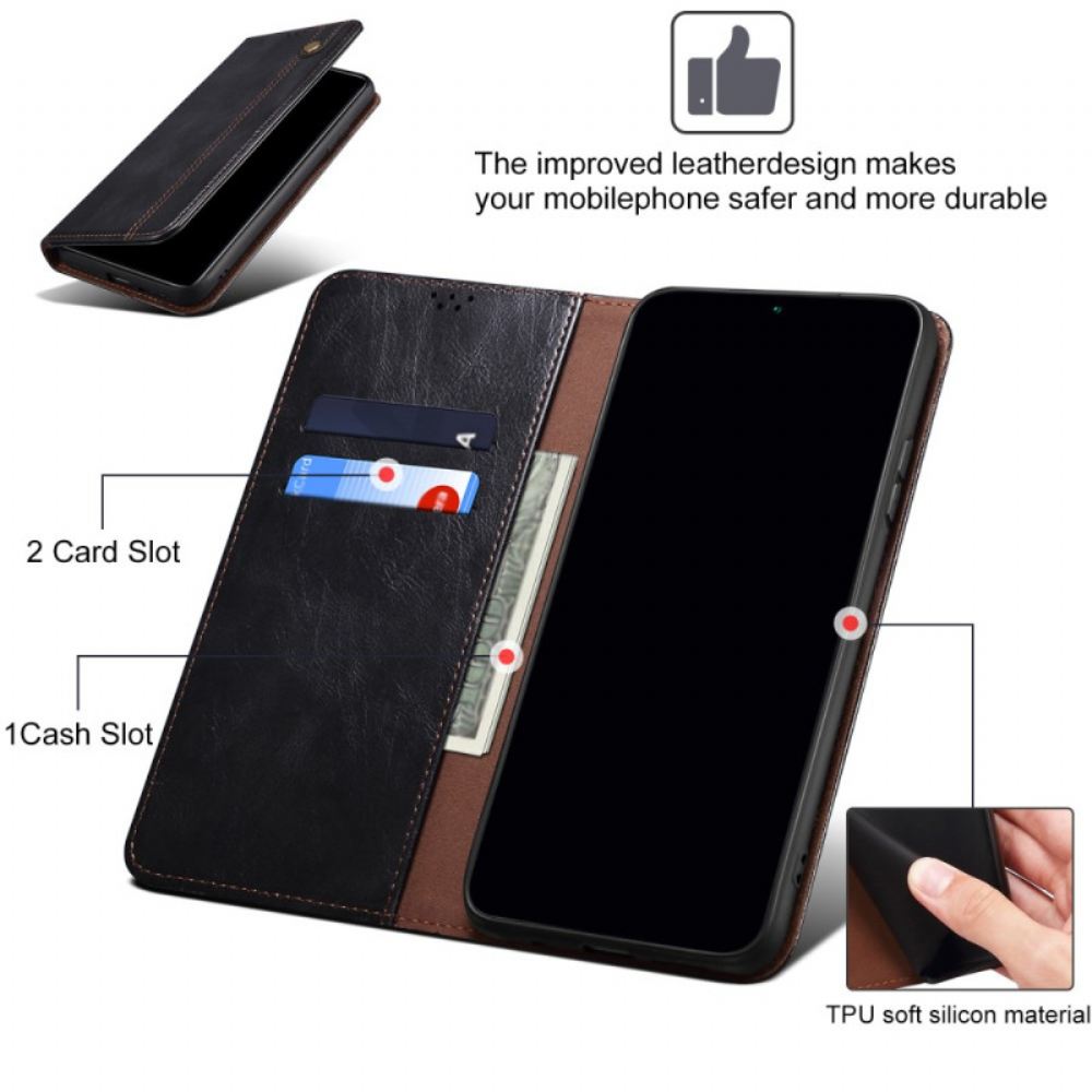 Kožené Pouzdro Folio iPhone 16 Plus Voskovaná Imitace Kůže