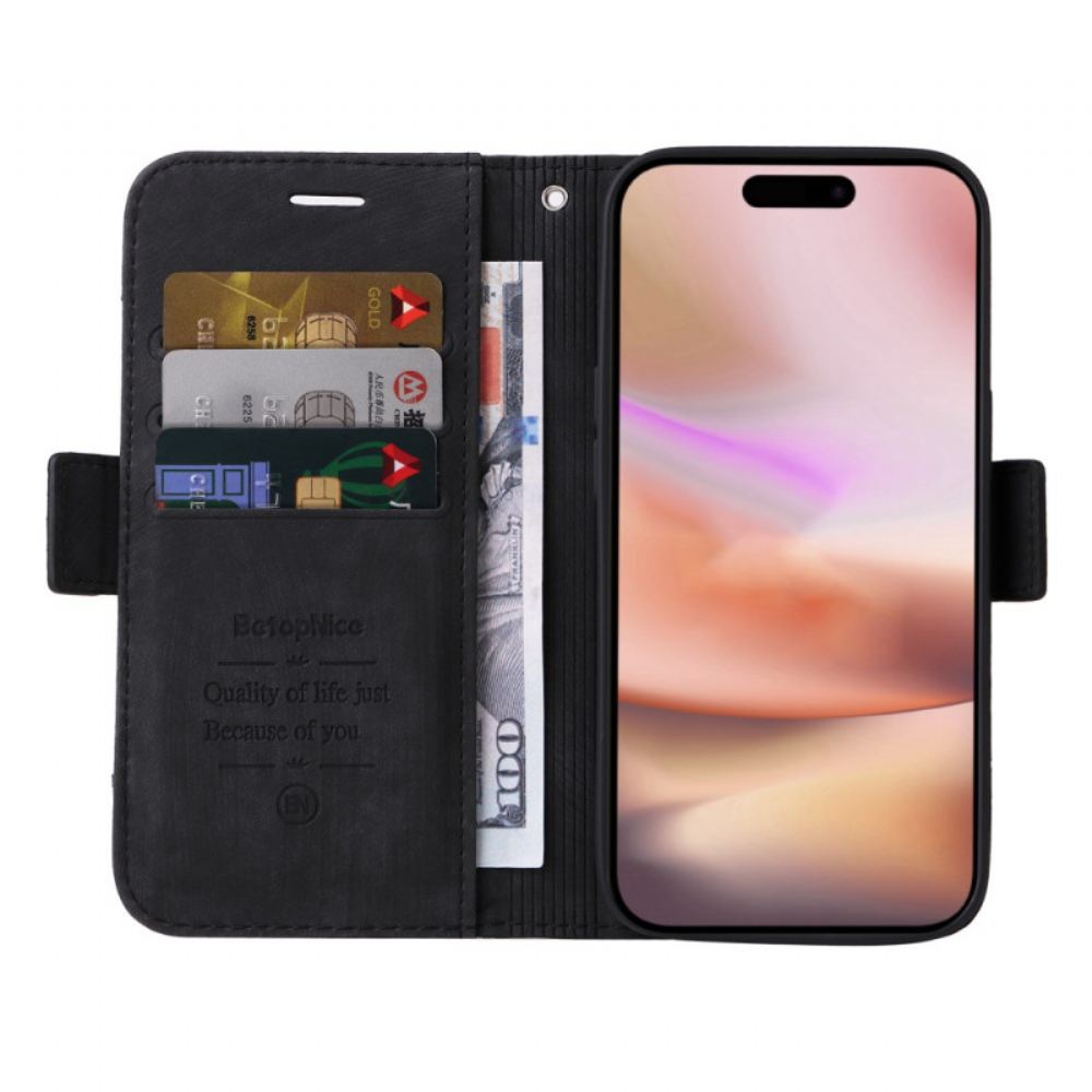 Kožený Kryt iPhone 16 Plus Betopnice Přední Držák Karty
