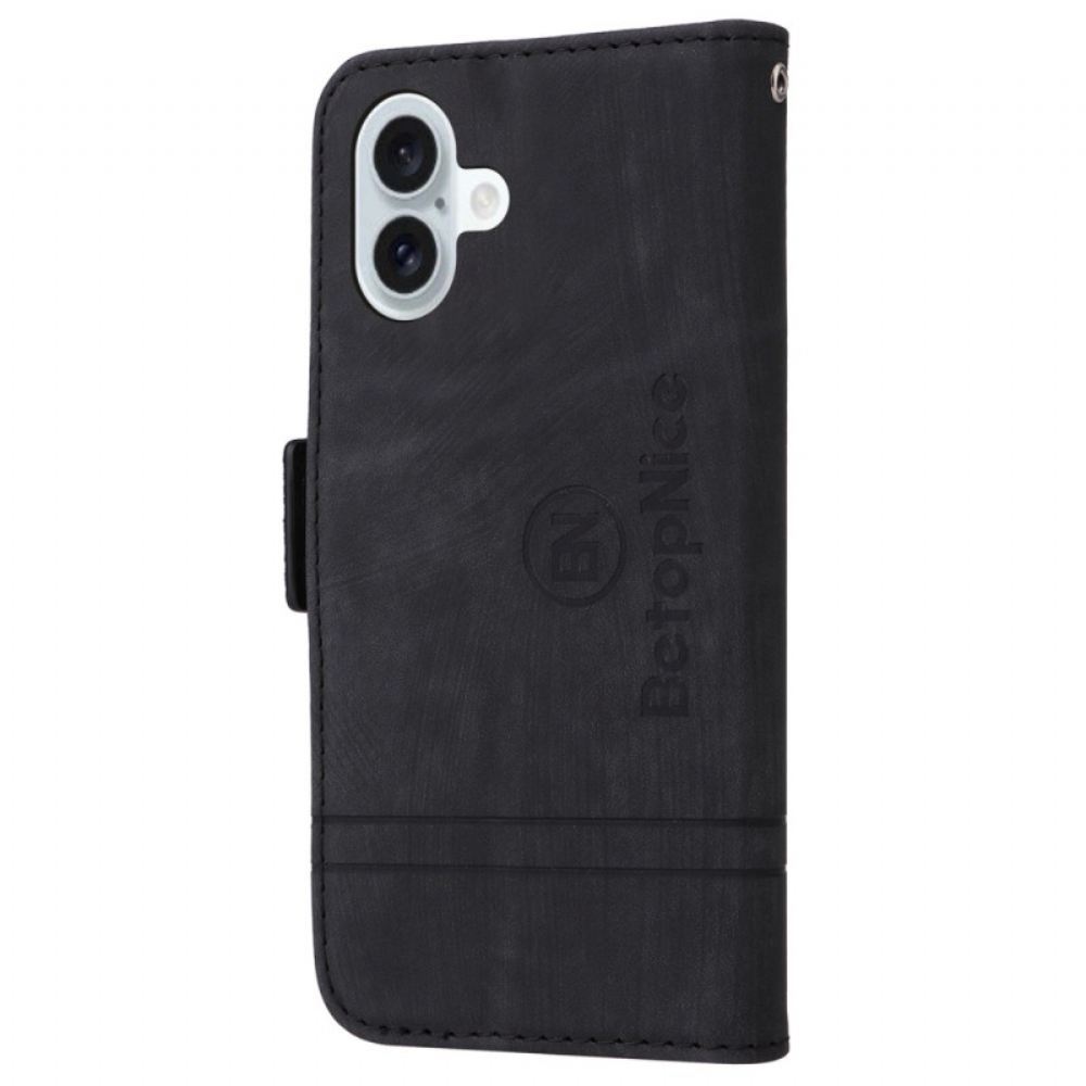 Kožený Kryt iPhone 16 Plus Betopnice Přední Držák Karty