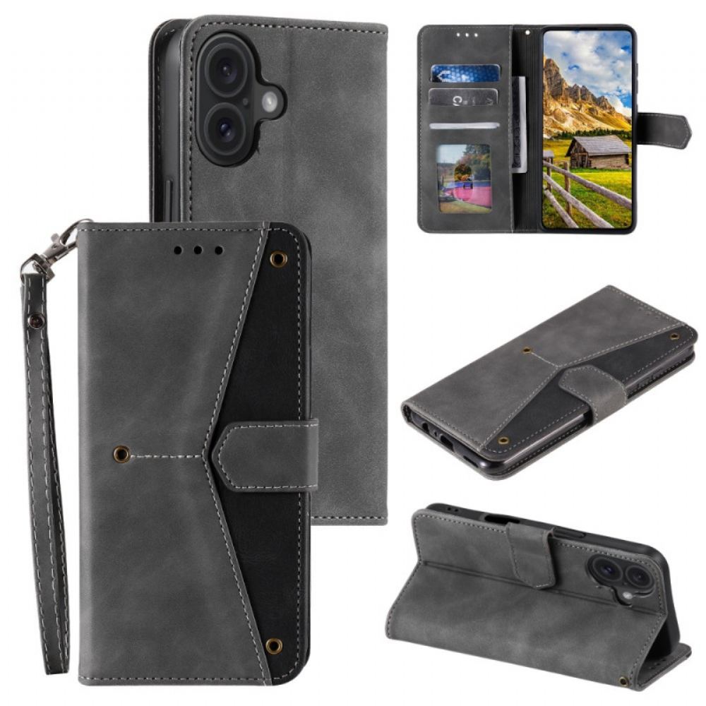 Kožený Kryt iPhone 16 Plus Dvoubarevná Peněženka