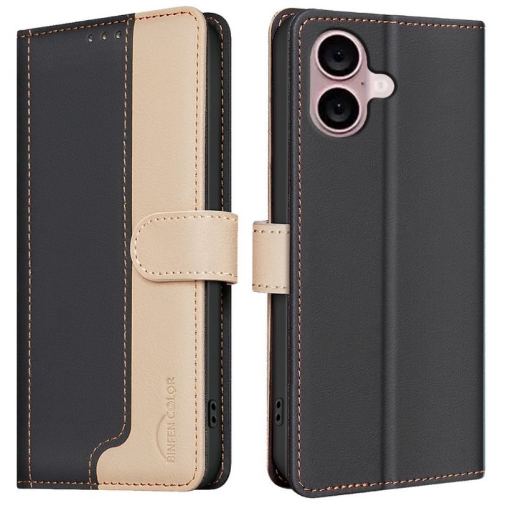 Kožený Kryt iPhone 16 Plus Dvoubarevná Technologie Blokování Rfid Binfen Color
