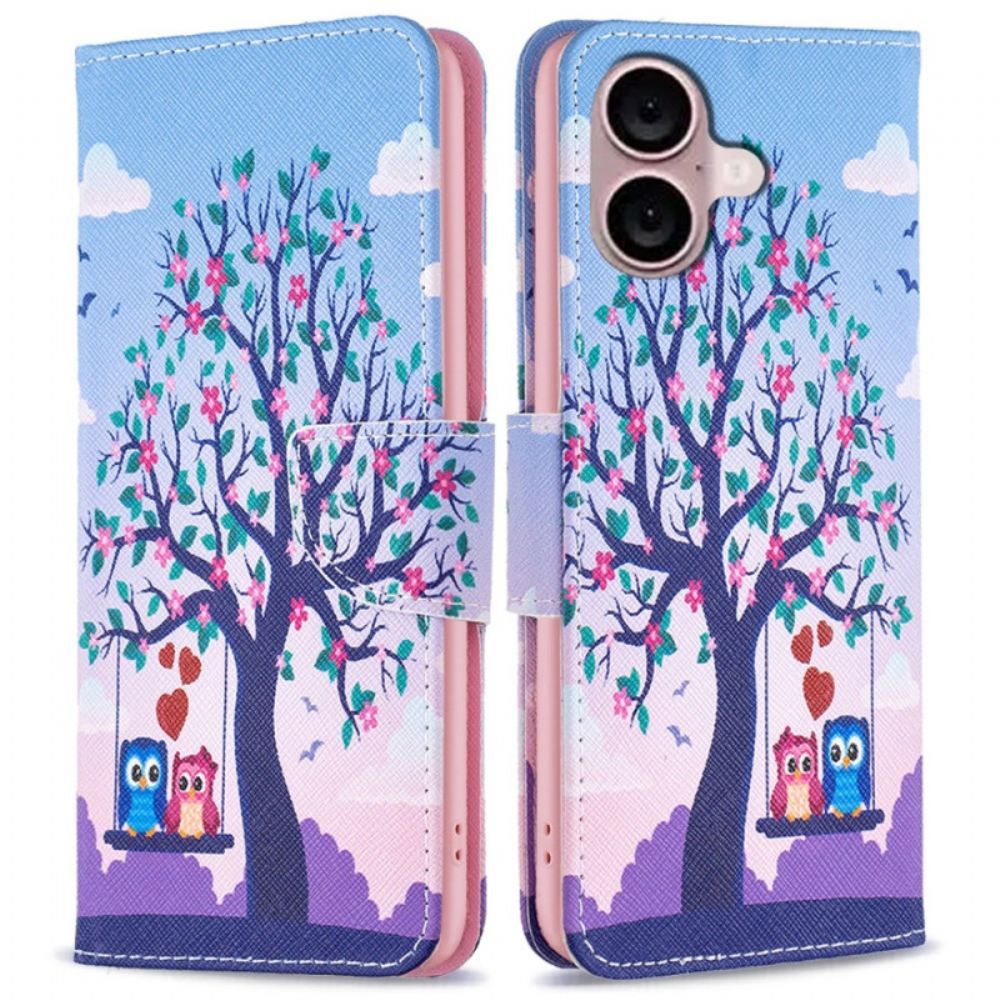 Kožený Kryt iPhone 16 Plus Dvě Sovy