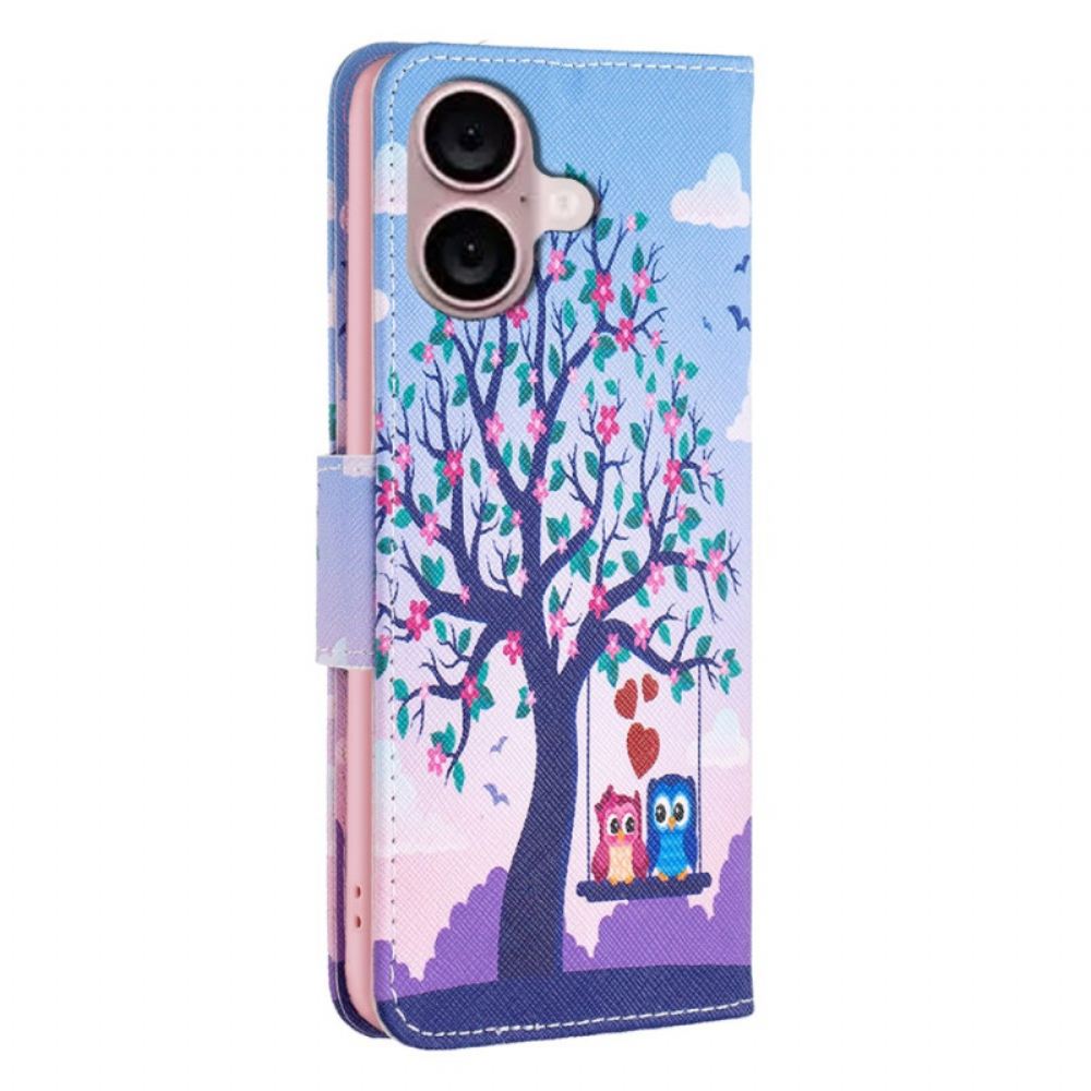Kožený Kryt iPhone 16 Plus Dvě Sovy