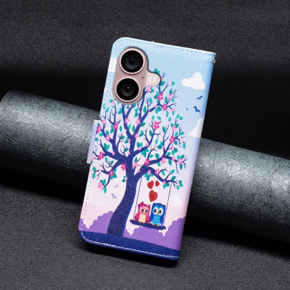 Kožený Kryt iPhone 16 Plus Dvě Sovy