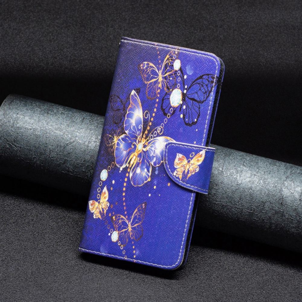 Kožený Kryt iPhone 16 Plus Fialoví Motýli