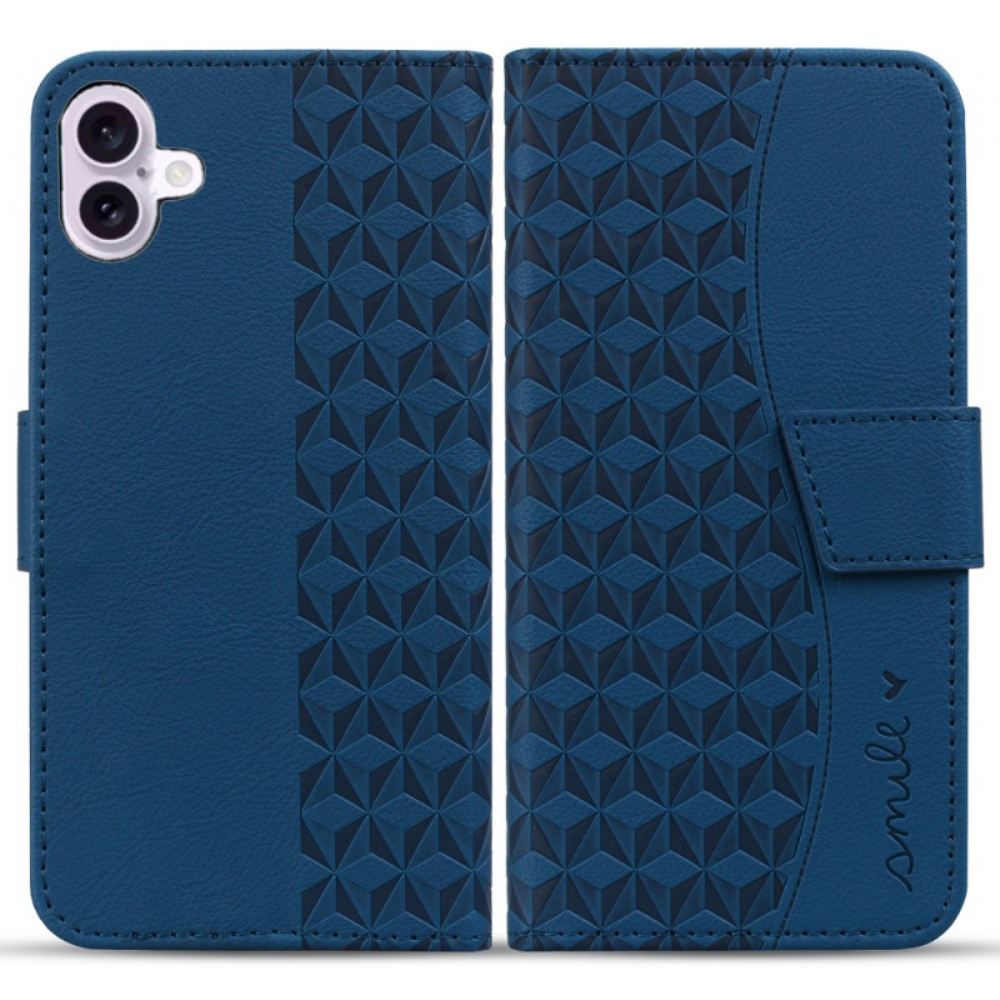 Kožený Kryt iPhone 16 Plus Horizontální Diamantový Vlys S Páskem