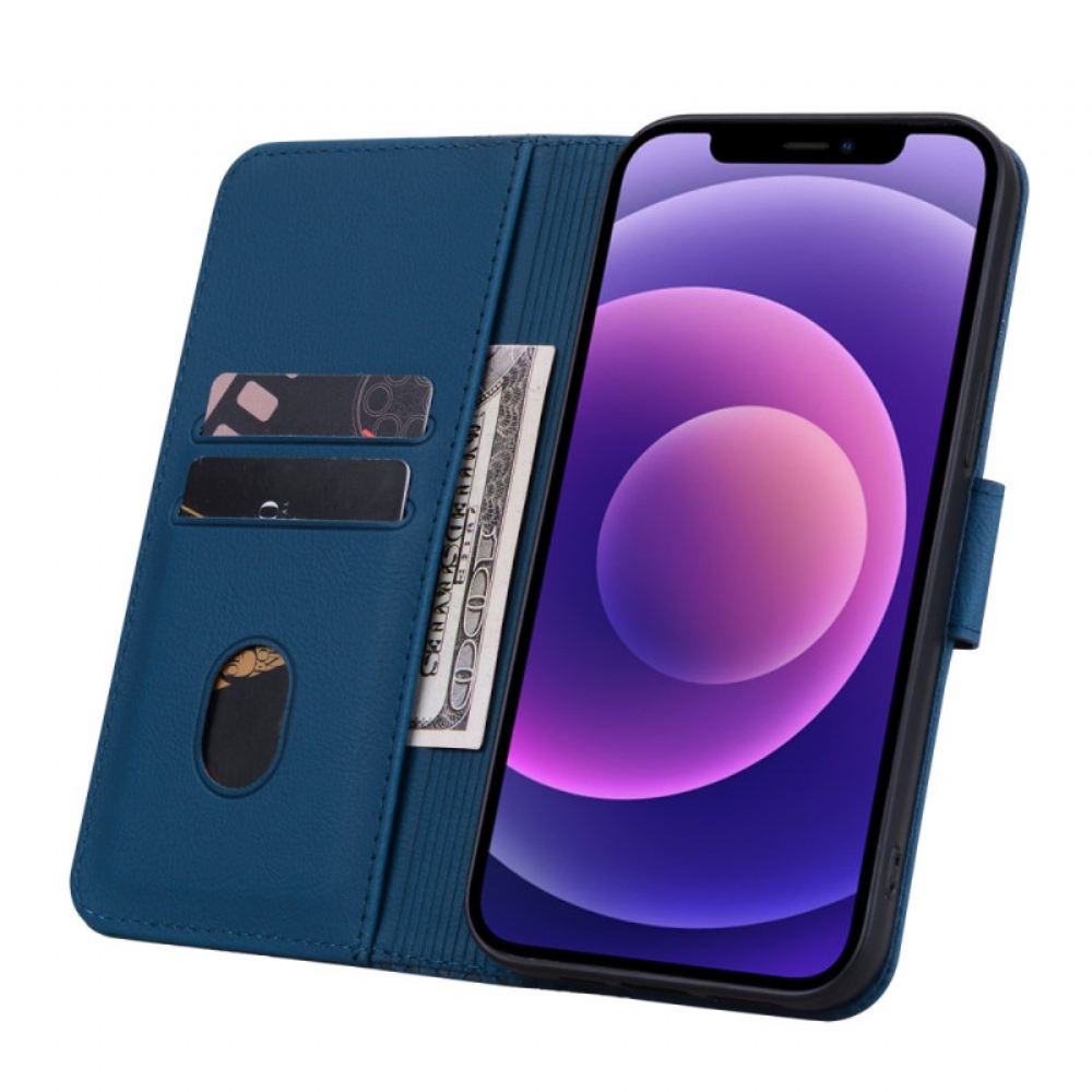 Kožený Kryt iPhone 16 Plus Horizontální Diamantový Vlys S Páskem