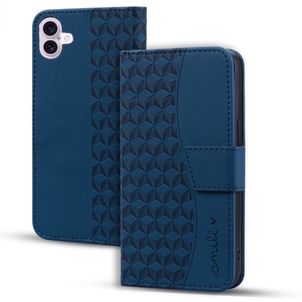 Kožený Kryt iPhone 16 Plus Horizontální Diamantový Vlys S Páskem