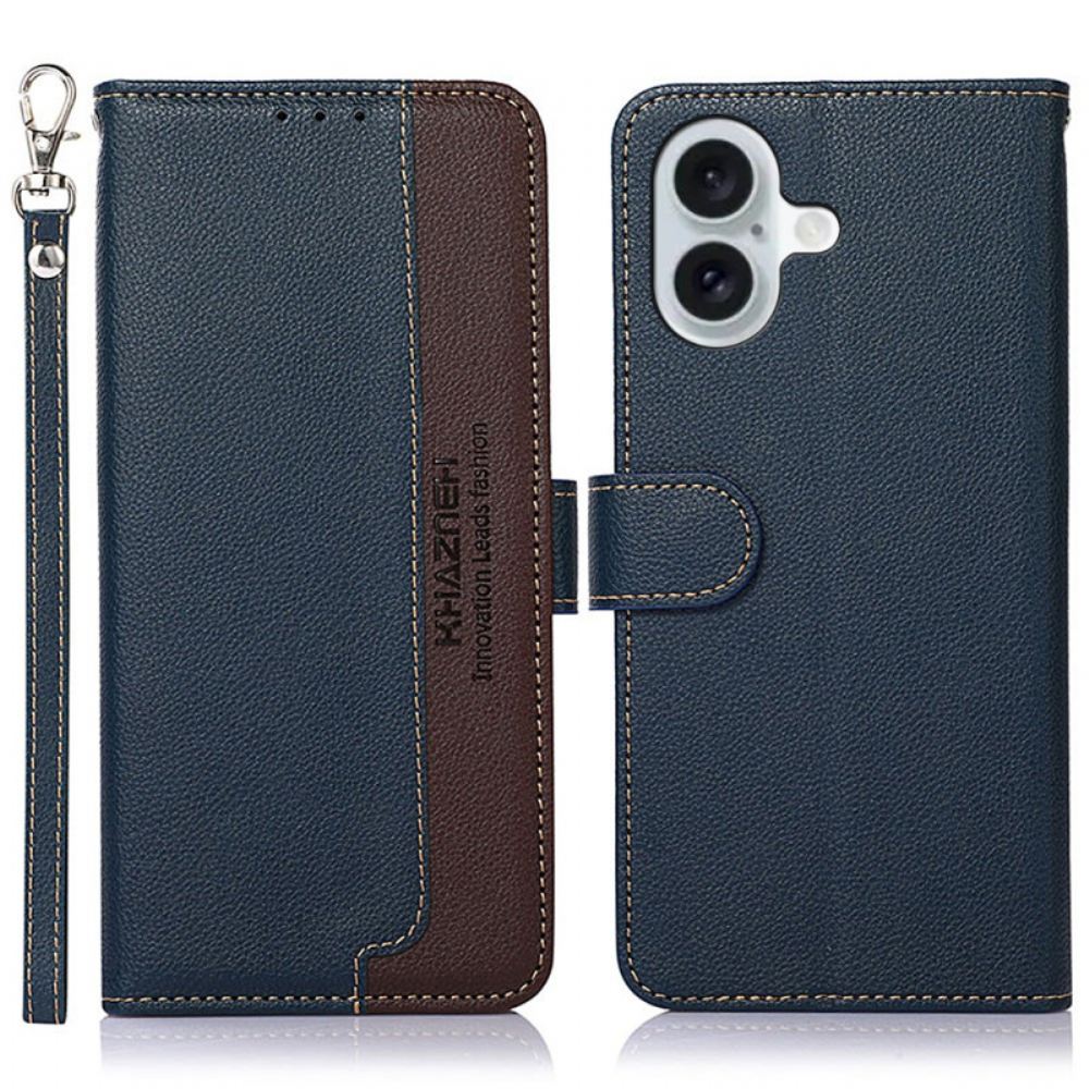 Kožený Kryt iPhone 16 Plus Khazneh Bicolor Blokování Rfid