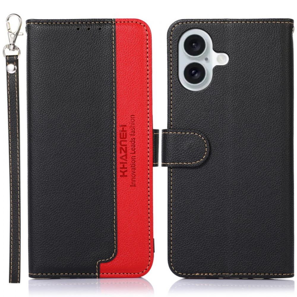 Kožený Kryt iPhone 16 Plus Khazneh Bicolor Blokování Rfid