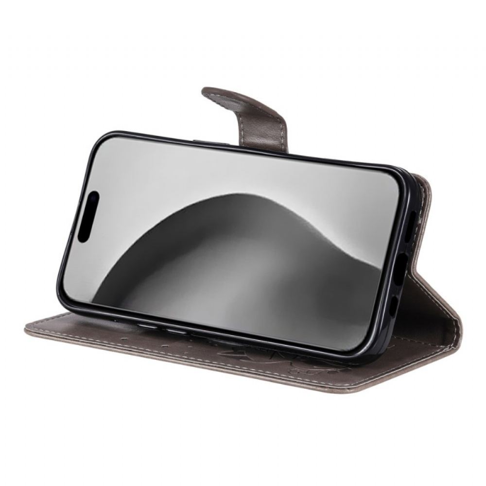 Kožený Kryt iPhone 16 Plus Kočka A Včela S Popruhem