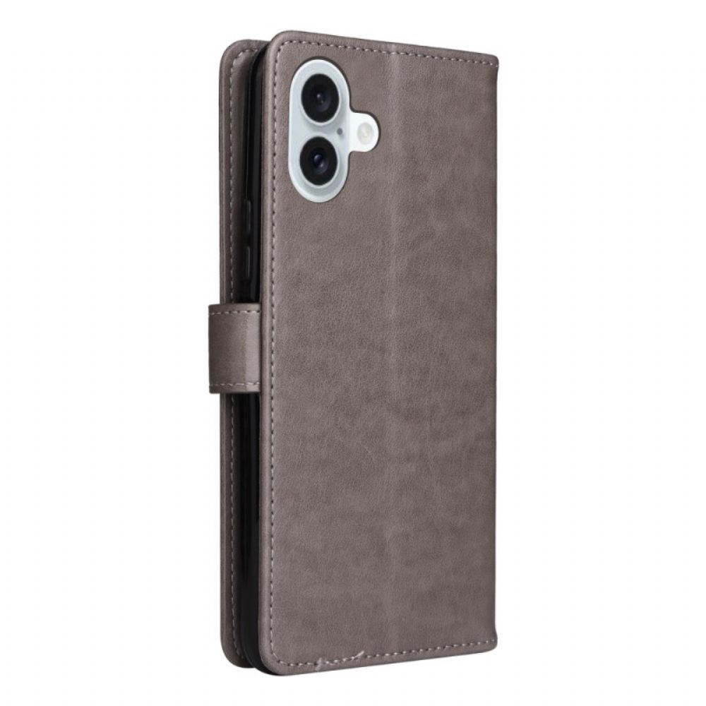 Kožený Kryt iPhone 16 Plus Kočka A Včela S Popruhem