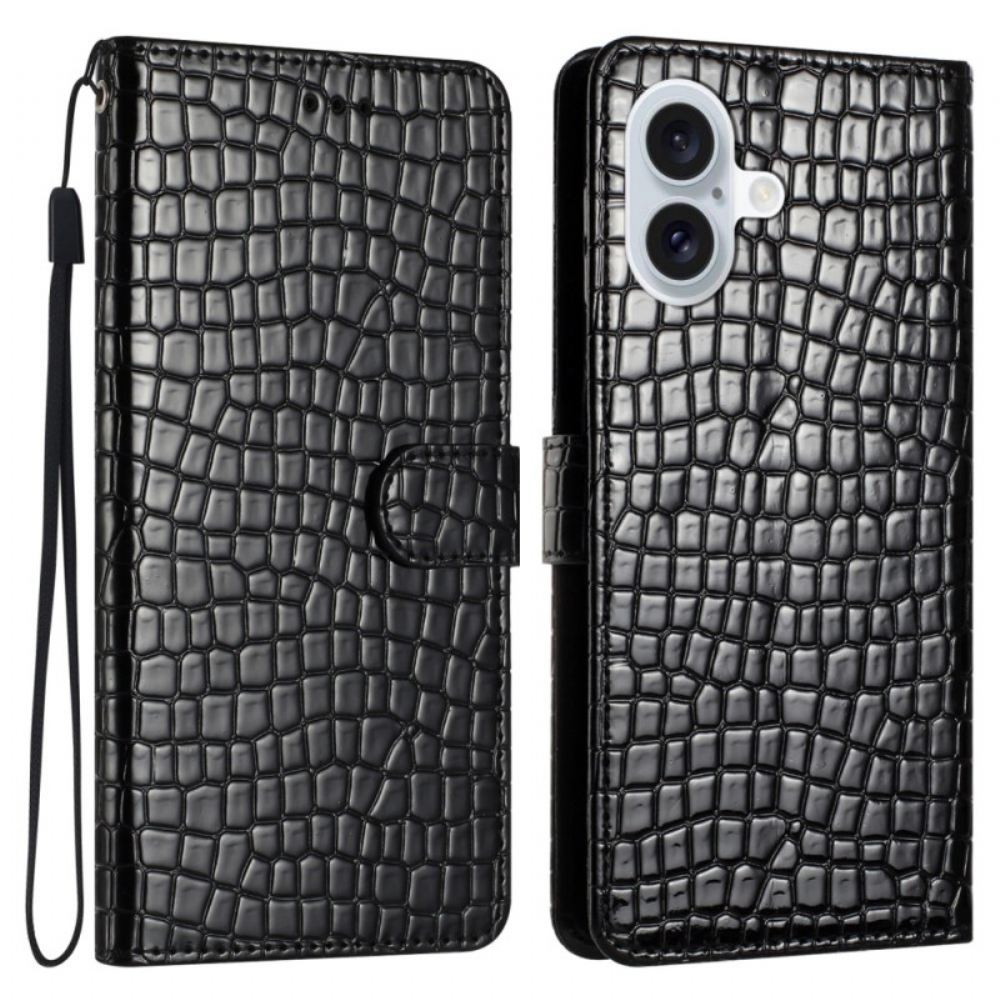 Kožený Kryt iPhone 16 Plus Krokodýlí Styl S Popruhem