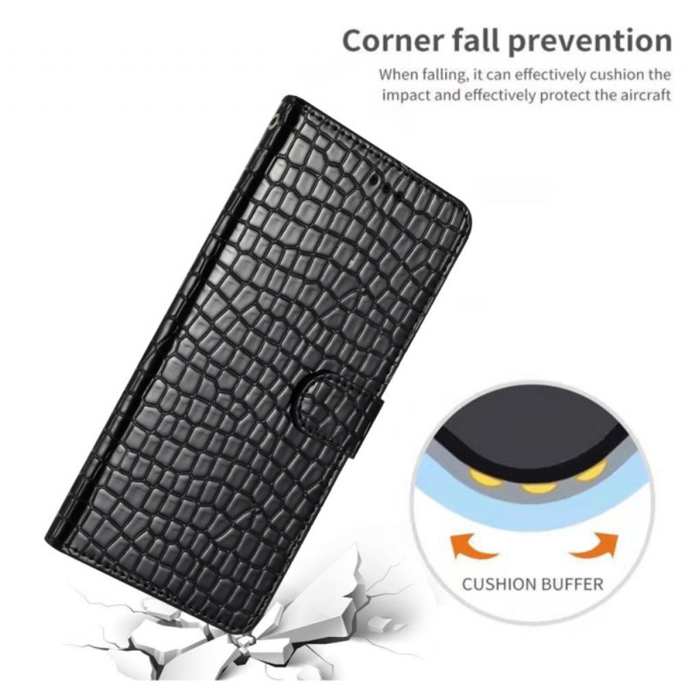Kožený Kryt iPhone 16 Plus Krokodýlí Styl S Popruhem
