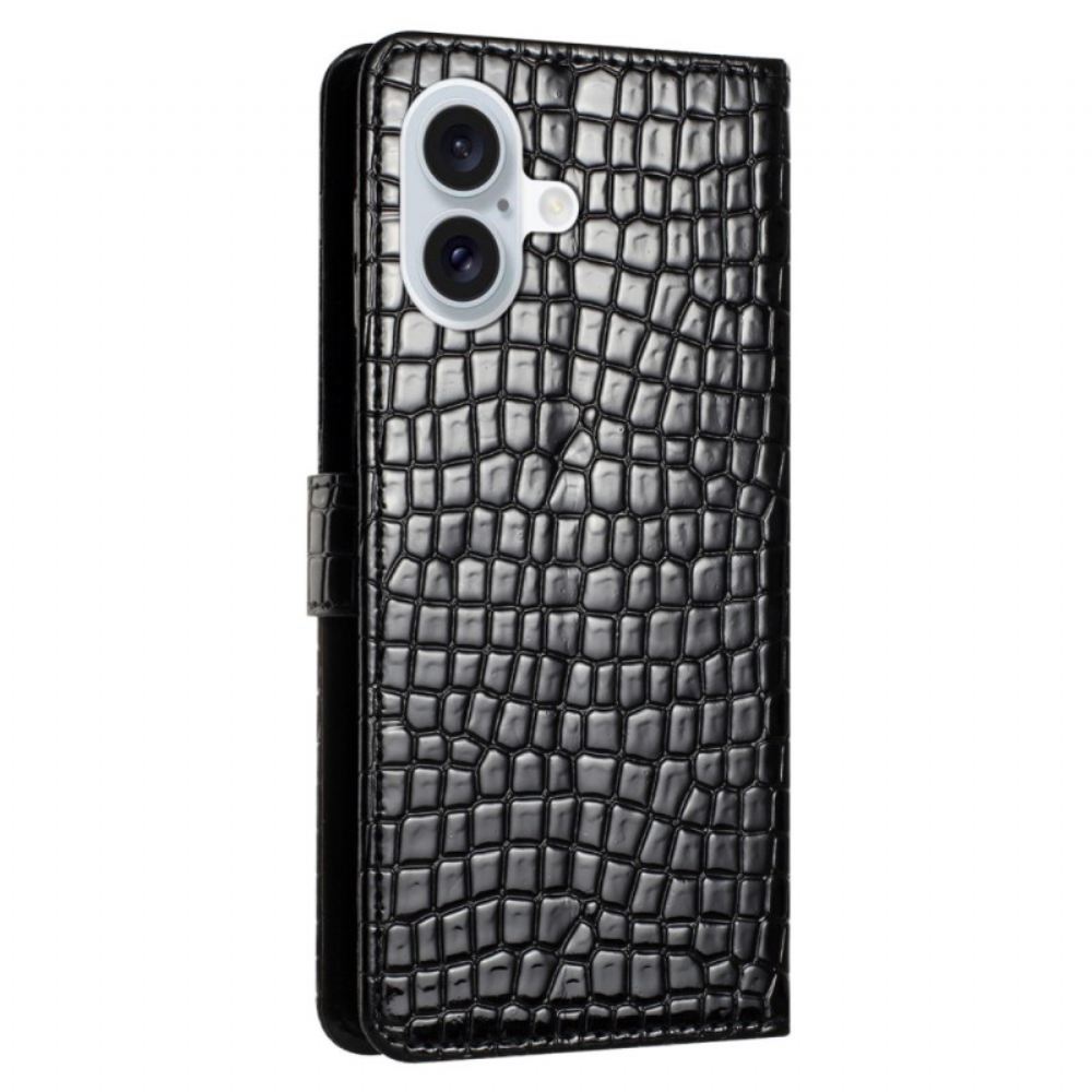 Kožený Kryt iPhone 16 Plus Krokodýlí Styl S Popruhem