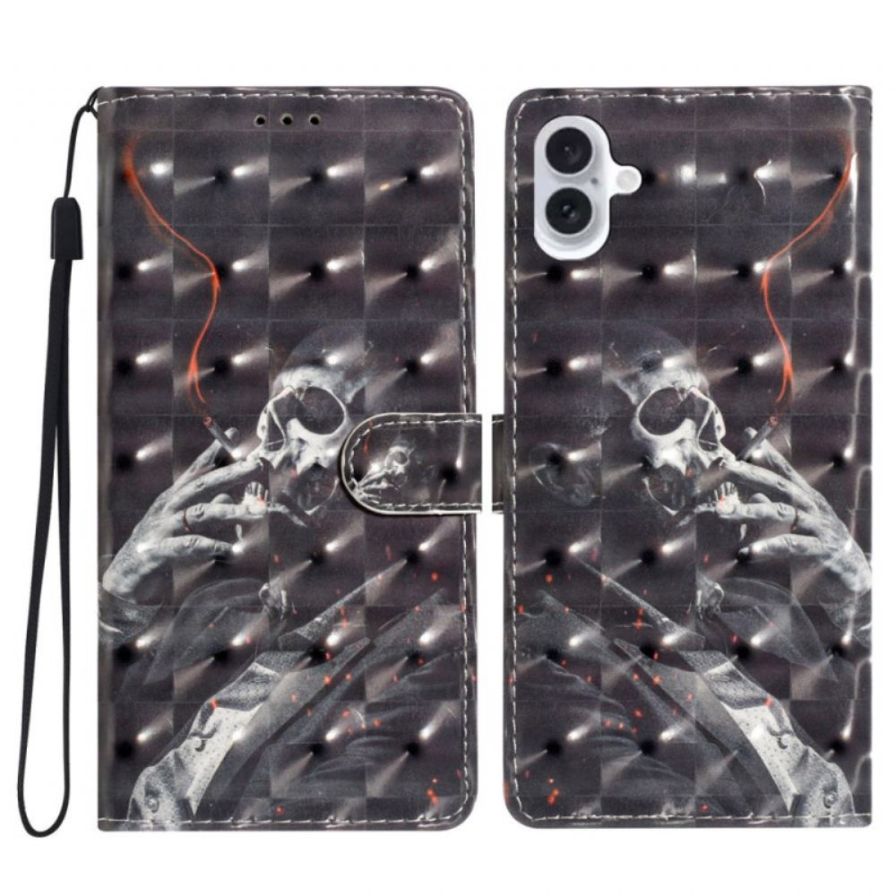 Kožený Kryt iPhone 16 Plus Kuřácká Kostra S Popruhem