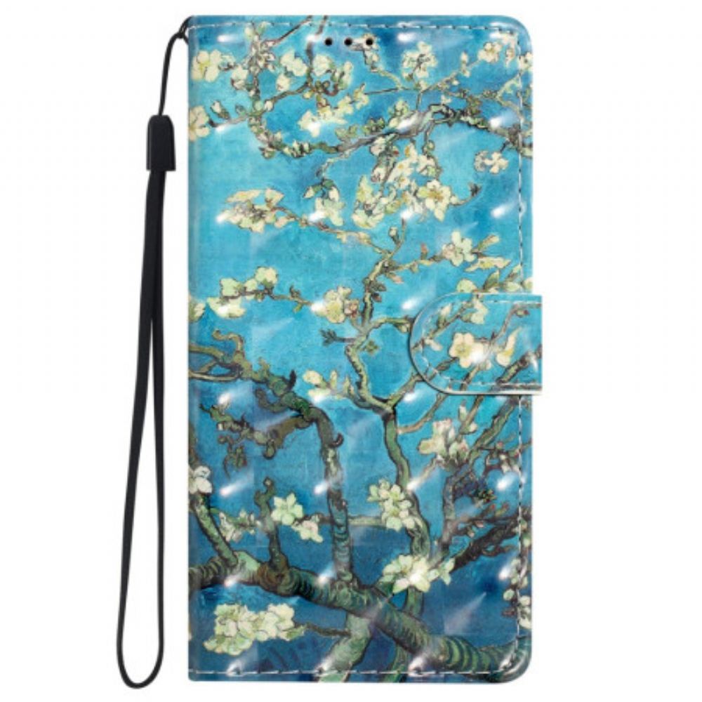 Kožený Kryt iPhone 16 Plus Květy Meruněk S Popruhem