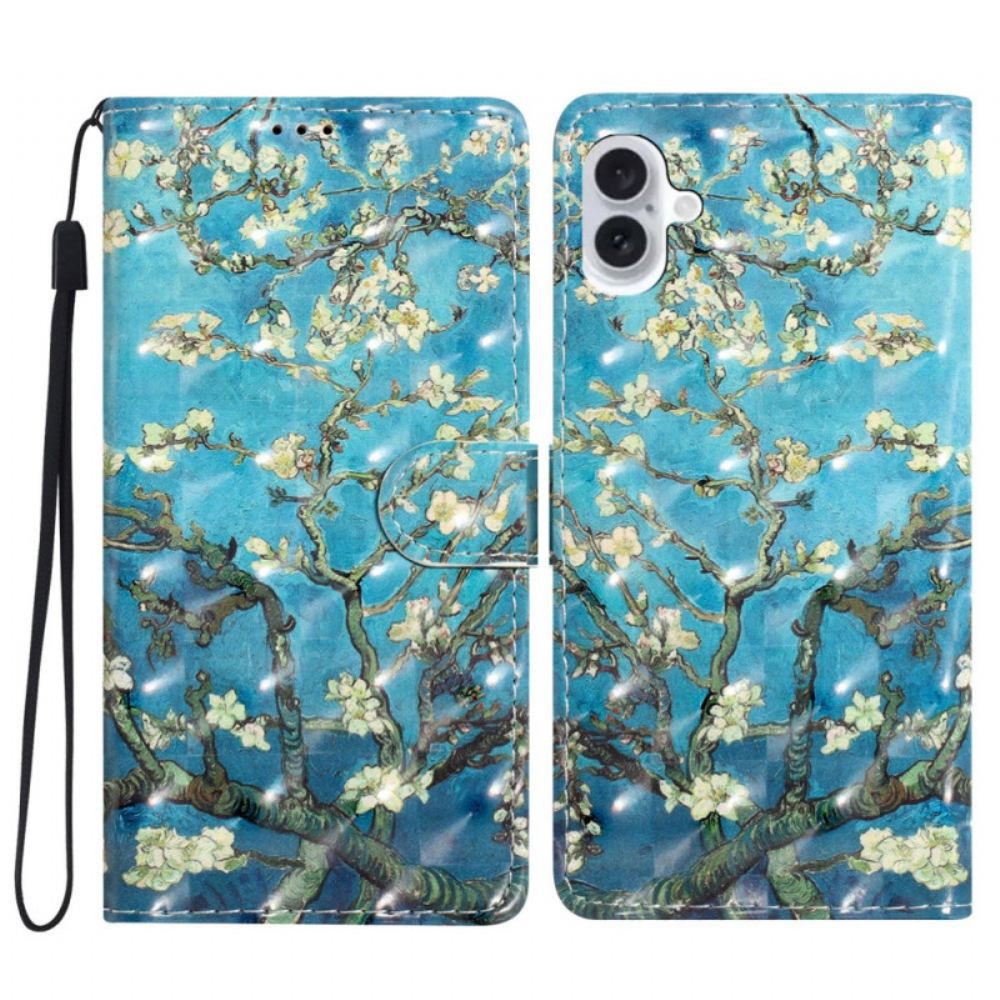 Kožený Kryt iPhone 16 Plus Květy Meruněk S Popruhem