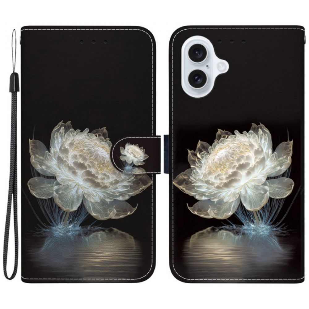 Kožený Kryt iPhone 16 Plus Křišťálová Pivoňka S Řemínkem